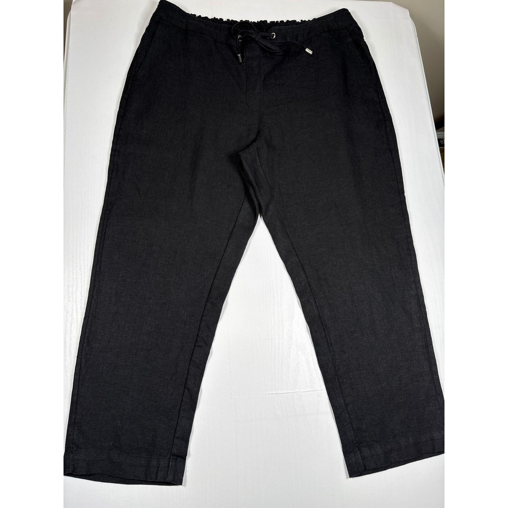 Chicos Black 100% Linen Pull On Drawstring Pants Womens 1.5P US 10P Straight Leg